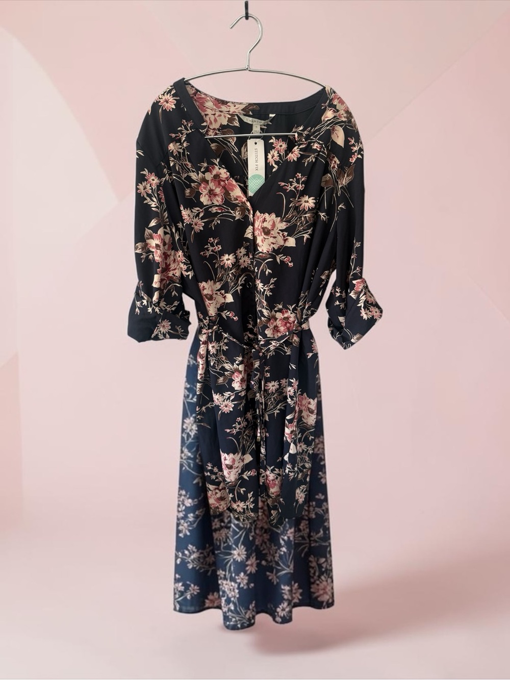 41 Hawthorn Navy Floral Midi Wrap Dress - Blush and Cream Flowers